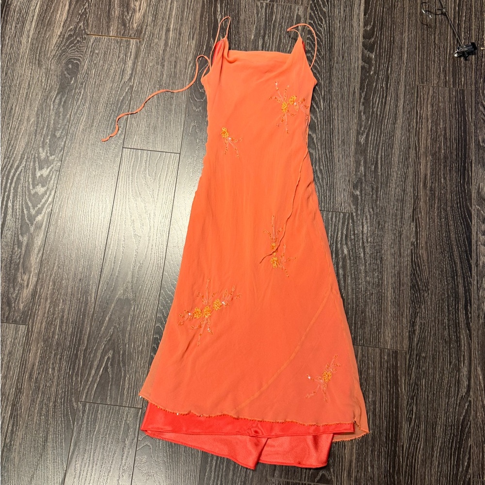 100% Silk Orange Floral Dress